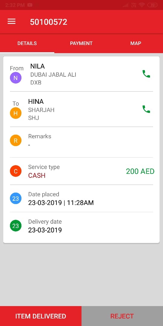 Ablii mobile app shipment details screen